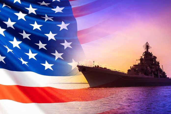 American,Warship.,America's,Navy.,Ship,On,The,Background,Of,The