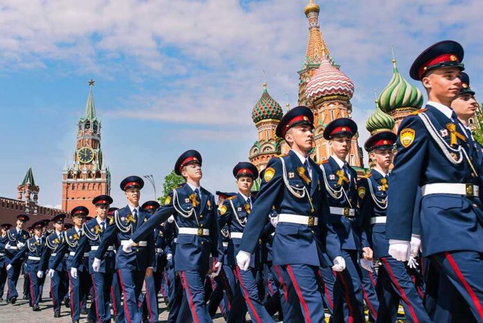Young,Men,In,Military,Uniforms,On,Red,Square,In,Moscow