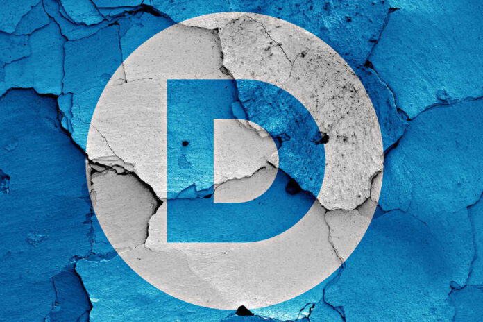 shutterstock_371190023.jpg featured image Democratic Party logo on a cracked, peeling surface.