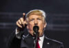 Donald Trump, points while speaking.