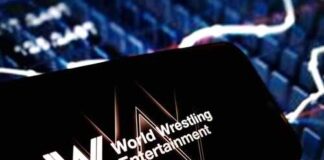 WWE logo displayed on a smartphone screen