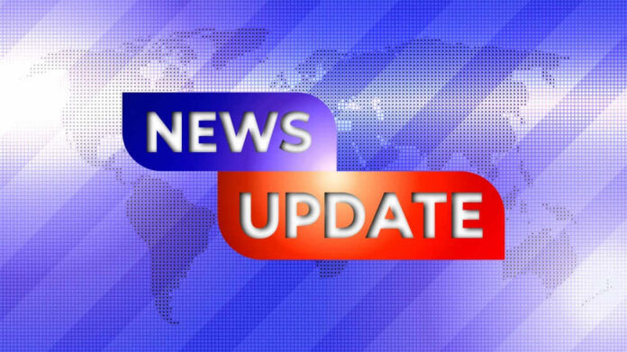 News update graphic with world map background