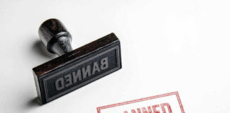 Banned rubber stamp and stamped text on paper