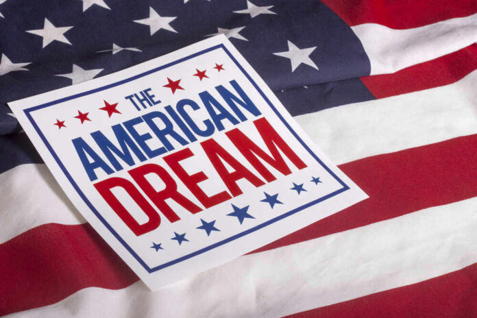 The American Dream sign on the U.S. flag