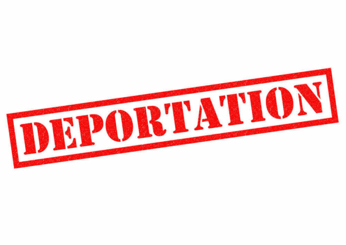 Red deportation stamp on white background
