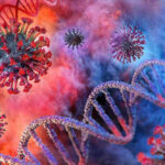 Deadly Superbug Sweeps U.S. Hospitals Coronavirus particles and DNA strands, colorful background.