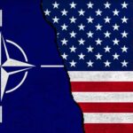 Trump’s Greenland Plan Angers NATO NATO flag on the left and USA flag on the right, with a torn effect in the middle