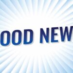 Graphic design featuring the words 'GOOD NEWS' on a bright background