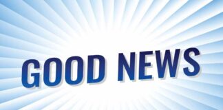 Graphic design featuring the words 'GOOD NEWS' on a bright background