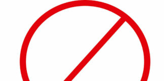 Red prohibition symbol, circle with diagonal line.