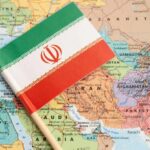 Iranian flag placed on a map of the Middle East