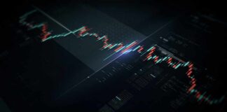 A digital trading chart displaying stock market trends