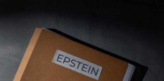 A brown folder with the label 'EPSTEIN' on it
