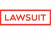 The word 'LAWSUIT' displayed in bold red letters within a rectangular border