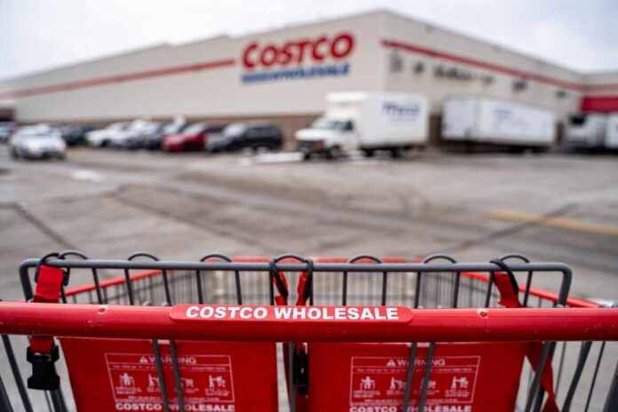 Shopping cart in front of a Costco Wholesale store