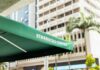 Starbucks Coffee awning in an urban environment