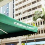Starbucks Coffee awning in an urban environment