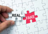 Fake Doctors Exposed: 20 Million Users Duped A hand holding a white puzzle piece labeled 'REAL' next to a red puzzle piece labeled 'FAKE'