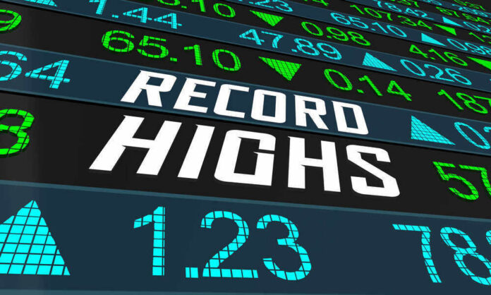 Stock market numbers displaying Record Highs