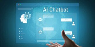 A hand reaching towards a digital interface displaying an AI chatbot