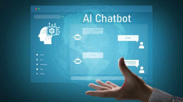 shutterstock_2698112903.jpg A hand reaching towards a digital interface displaying an AI chatbot