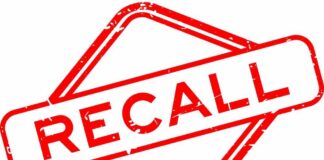 Red stamp with the word 'RECALL' inside a diamond shape