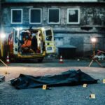Parking Fight Turns TRIPLE Execution Police investigation at a crime scene with a covered body and evidence markers