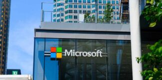 Microsoft sign in a city street