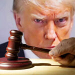 Judge Slams Trump — Third Strike Gavel in front of Donald Trumps face on screen.