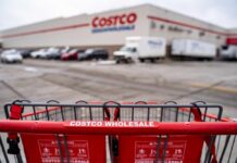 Costco Burritos Hide Dangerous Twist Shopping cart in front of a Costco Wholesale store
