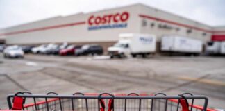 Shopping cart in front of a Costco Wholesale store