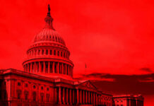 Anti-Socialism Blitz Rocks Capitol United States Capitol building under red-tinted sky.