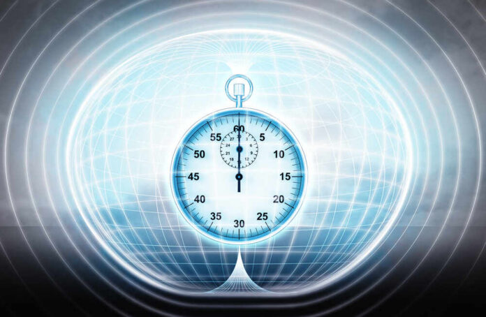 Time,Stuck,In,Energy,Capsule,As,Science,Project,Illustration Clock showing Earth with a red background