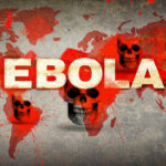 Ebola Surge Explodes — Curve Still Rising Ebola text over world map with red splatters and skulls