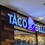 Taco Bell Scare Ends Taco Bell storefront sign with illuminated logo