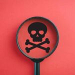 Famed Colosseum Goes Dark After Fatal Tragedy Magnifying glass focusing on a skull and crossbones symbol against a red background