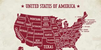 Map of the United States with state names labeled