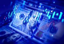 US dollar bills with overlaid stock market charts