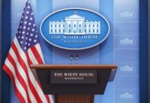 Press Room Reset Stuns D.C. White House press briefing podium with microphones and U.S. flag