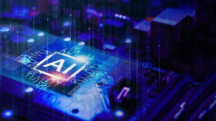 Ai,Concept,,Controlling,Technological,Tools,,Intelligent,Robots.,Development,Of,An AI chip on a motherboard glowing with blue circuitry